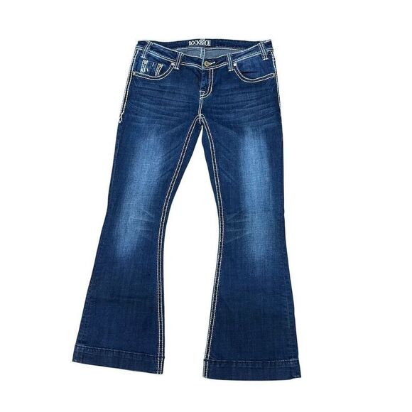 Rock & Roll Cowgirl Women's Wide-Leg Jeans 32x32 dark Wash Blue Denim - Picture 2 of 12